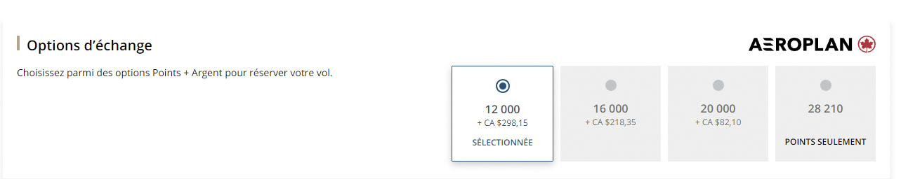 Aeroplan points + cash: the different redemption options - argent disponible