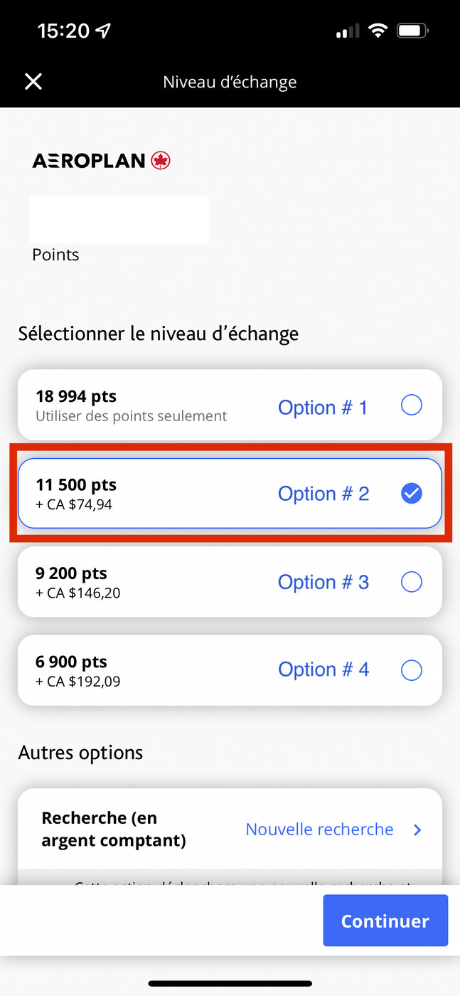 Aeroplan points + cash: the different redemption options - Résultats mobile 2