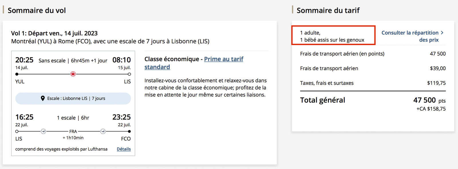 La réservation d’un billet prime pour bébé (version 2024) - Billet Prime Pour Bébé Avec Arrêt Aeroplan