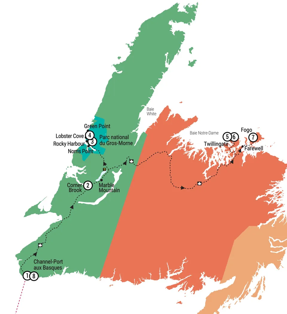 Canada&nbsp;: Travel to Newfoundland | Itinerary and Highlights - Carte+itinéraire+7+jours-Terre-Neuve
