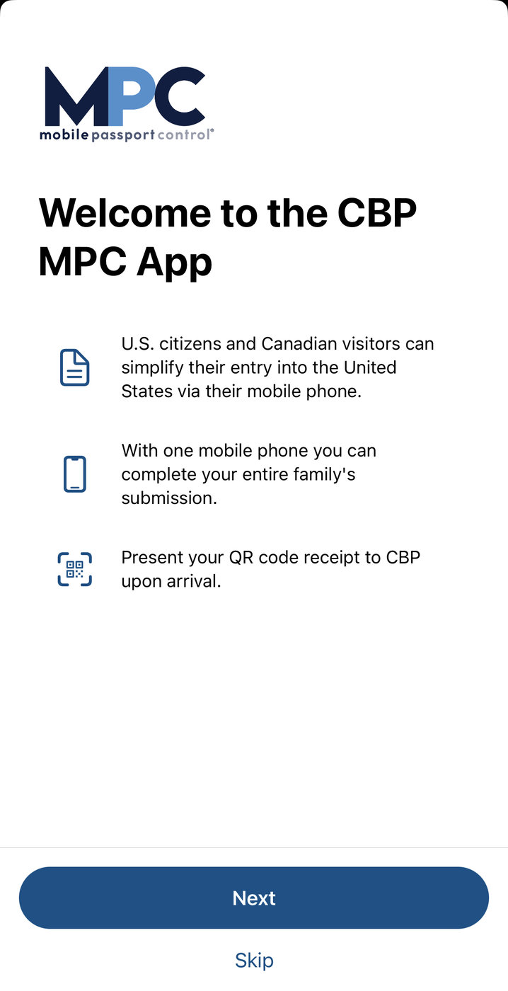 Mobile Passport Control Application: Cross the US border easily! - Mobile Passport Control App Welcome