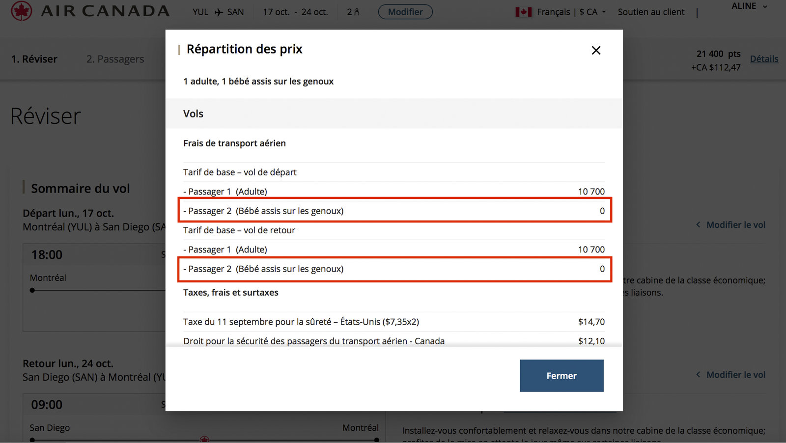 La réservation d’un billet prime pour bébé (version 2024) - Réservation Bébé Aeroplan San 2