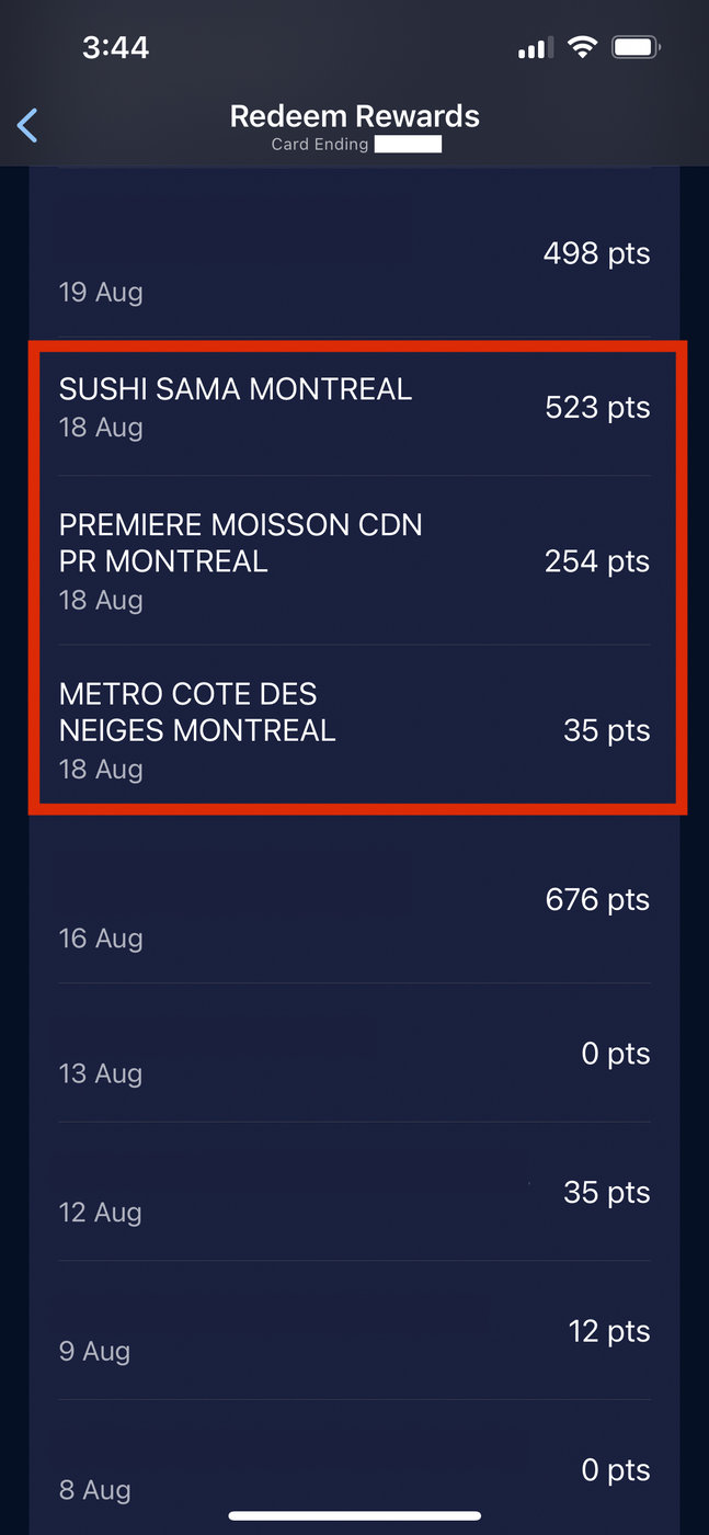How do I see my points earning details with Amex? - détails accumulation de points Amex sur application