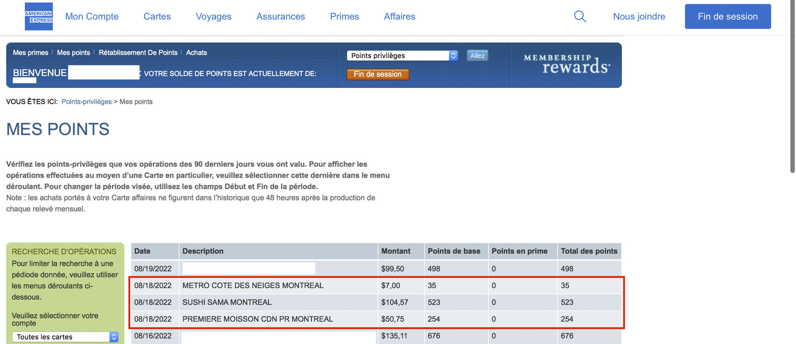 American Express&nbsp;: Comment voir les détails d’accumulation de points avec Amex?? - Détails Accumulation De Points Amex Sur Site Web