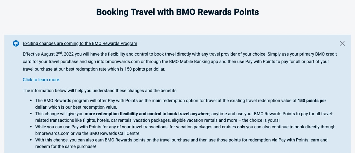 bmo points for travel