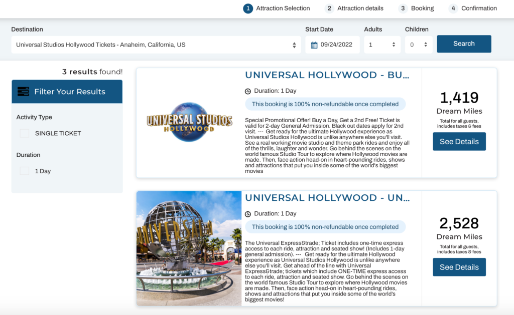 universal studios hollywood air miles