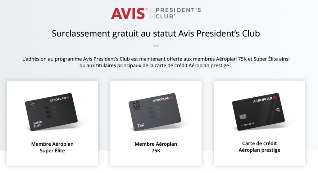 Avis Preferred President Club Aeroplan