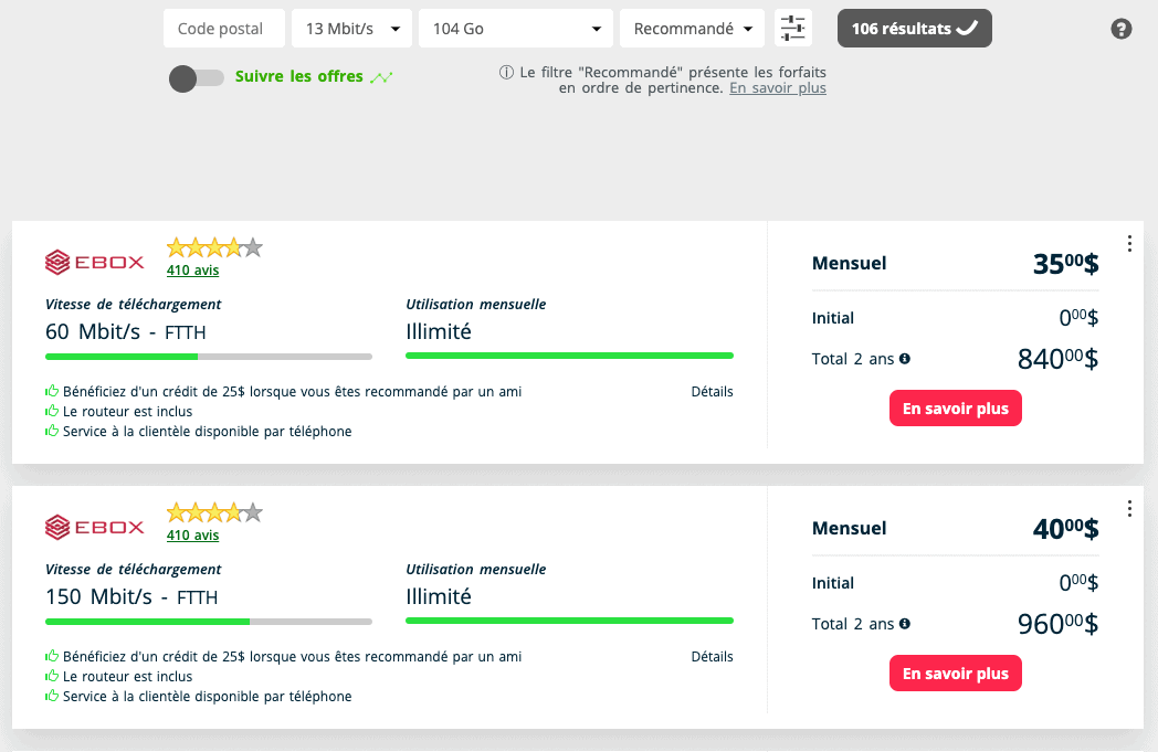PlanHub&nbsp;: économisez sur votre forfait internet et mobile - planhub internet page resultats
