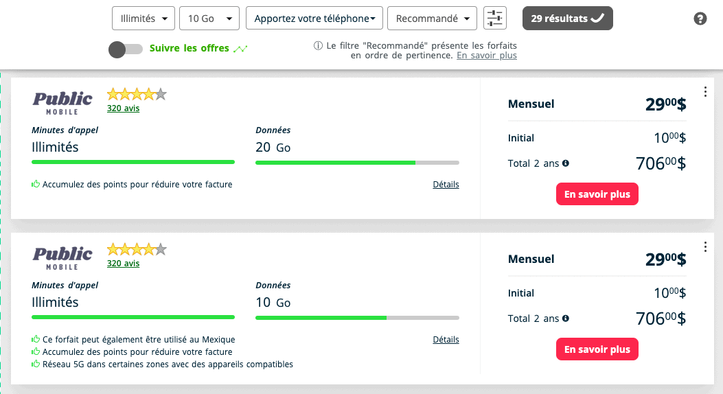 PlanHub&nbsp;: économisez sur votre forfait internet et mobile - planhub mobile page resultats
