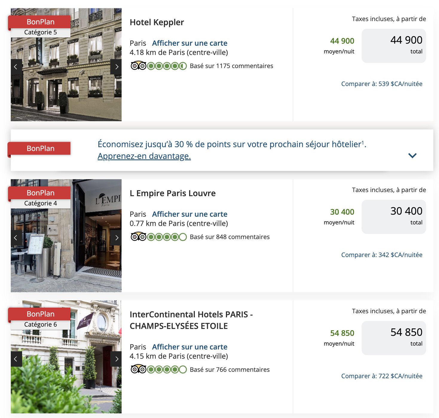 BonPlan Aéroplan&nbsp;: Séjournez dans des hôtels avec vos points Aéroplan - Recherche Bonplan Aeroplan Paris