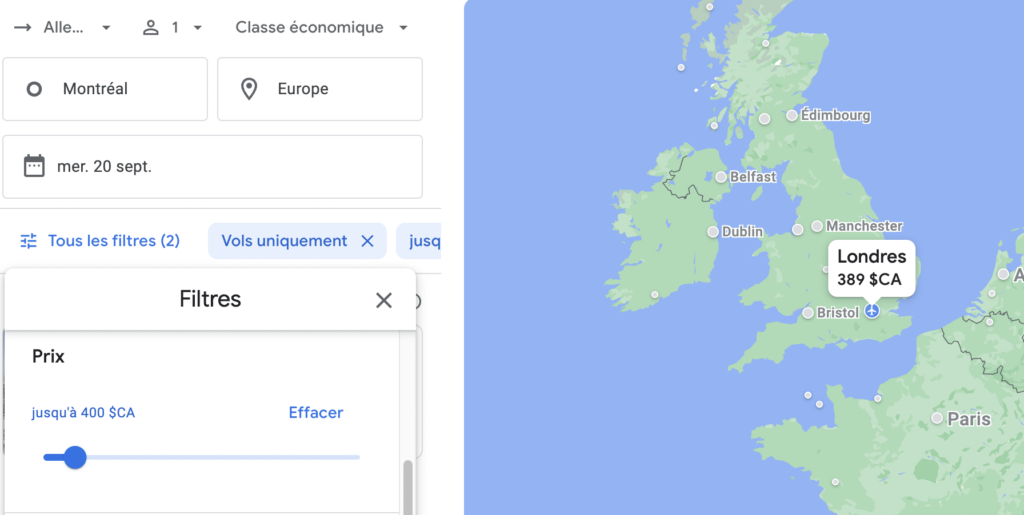 Google Flights Recherche Europe