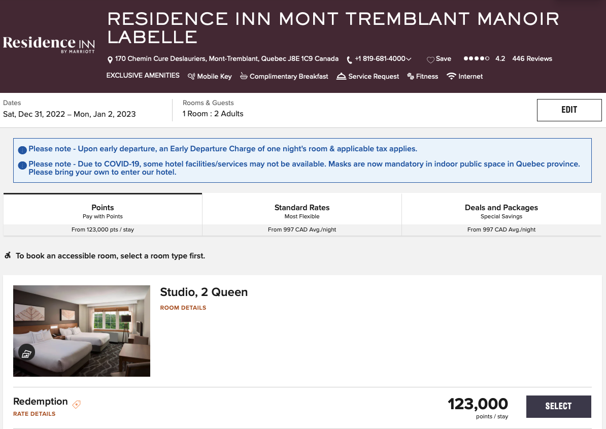 What to do with 150,000 Marriott Bonvoy points for the 2022 holidays? - Residence Inn Tremblant Manoir Labelle Fêtes