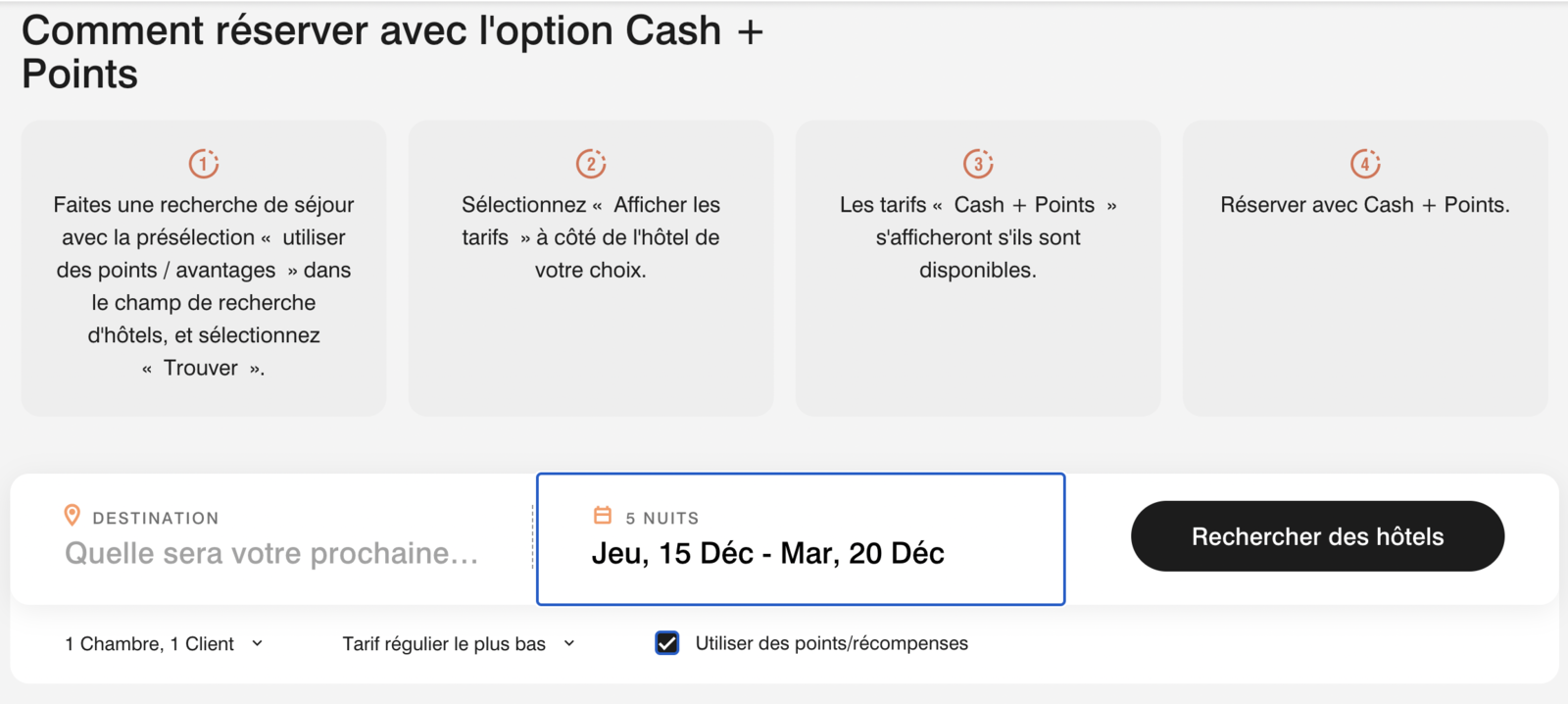 Marriott Bonvoy&nbsp;: Comment utiliser la fonction Cash + Points - Réserver Cash Points Marriott Bonvoy