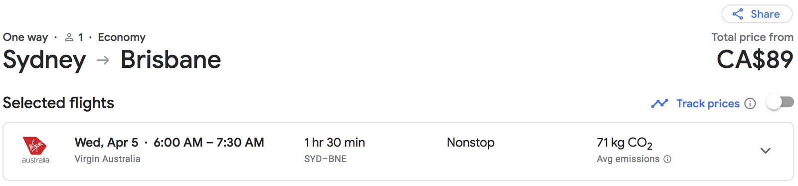 The Best Ways To Travel To Australia Using Points & Miles - Syd Bne Virgin Australia Cash Fare