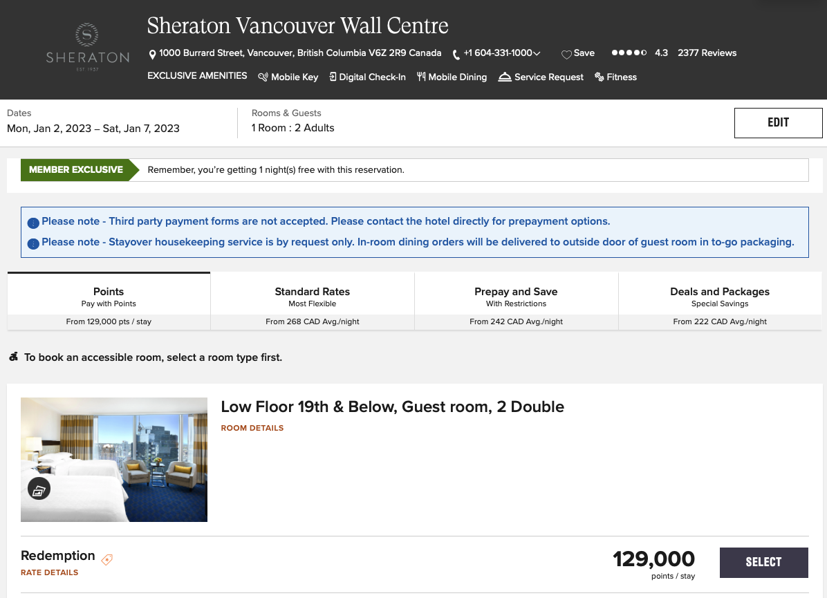 What to do with 150,000 Marriott Bonvoy points for the 2022 holidays? - Sheraton Wall Centre Fêtes