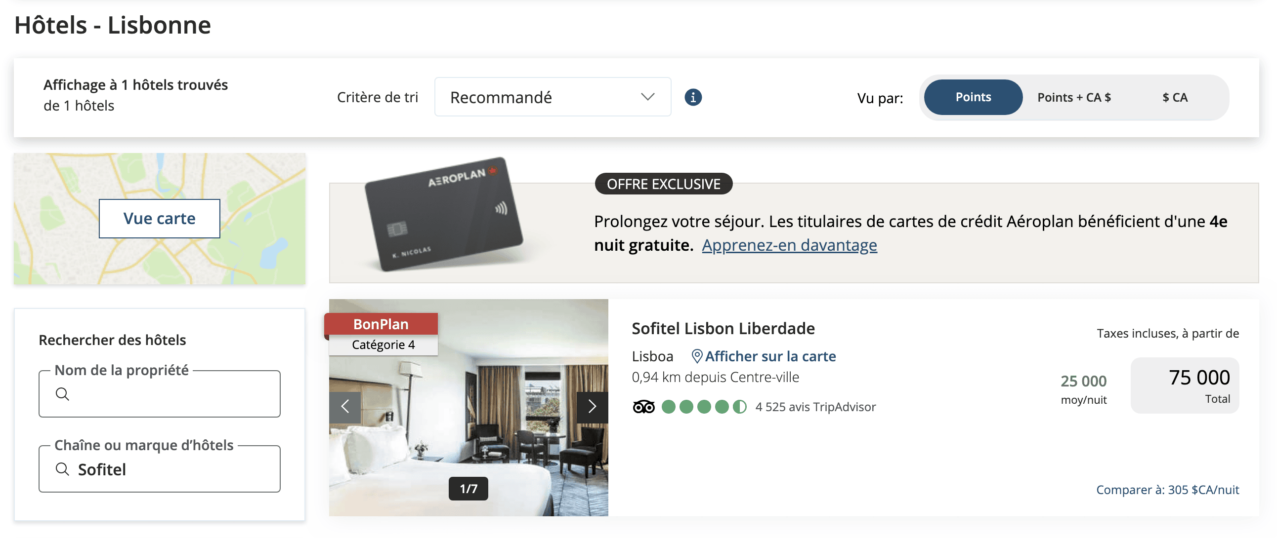 Promotion Aéroplan&nbsp;: 20&nbsp;% de remise en points sur les réservations d’hôtels - bonplan aeroplan lisbonne1 fr