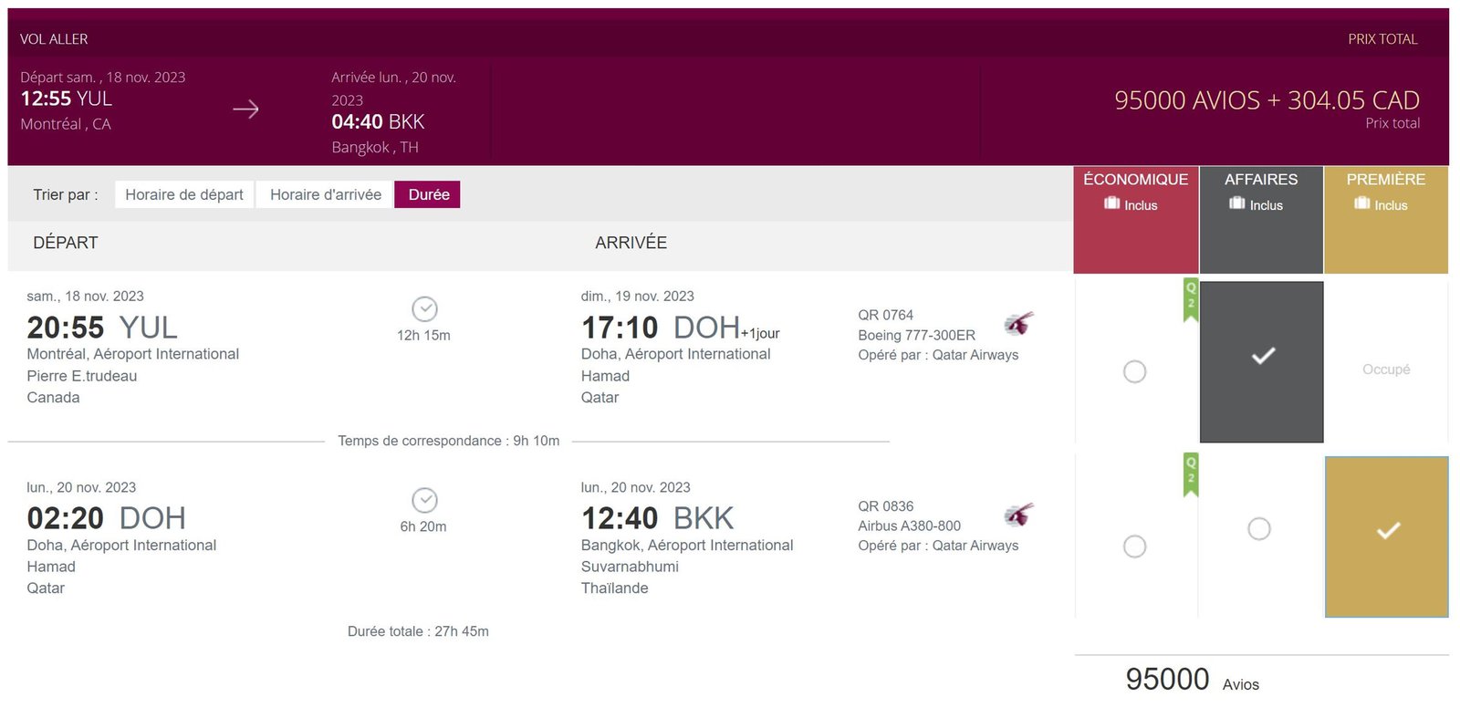 Southeast Asia: A month's travel with points - yul-bkk-qatar3
