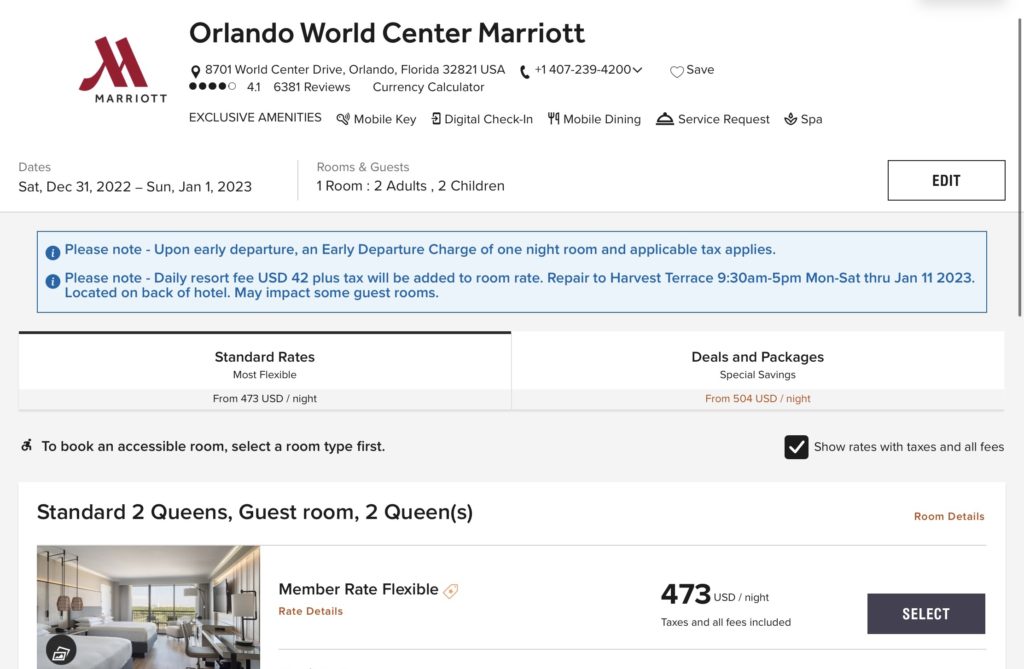 Orlando World Center Marriott prix