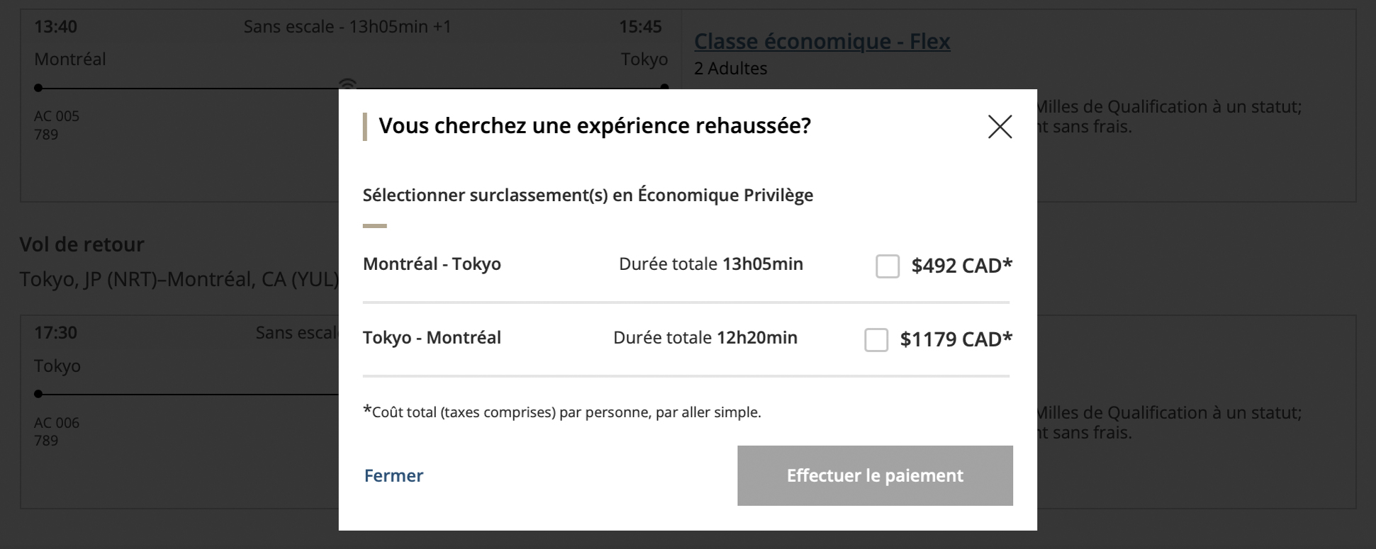 Guide ultime des mises pour surclassements avec Air Canada - AC Instant Upgrade En