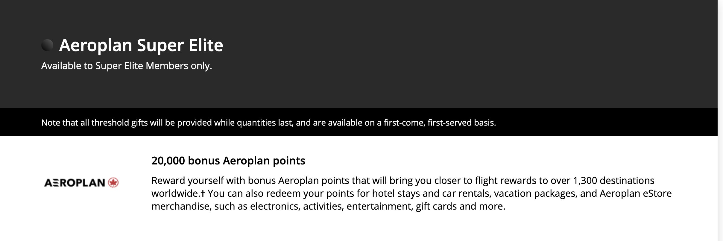 Aeroplan Super Elite: the ultimate status with Air Canada - 20000points-seuil3