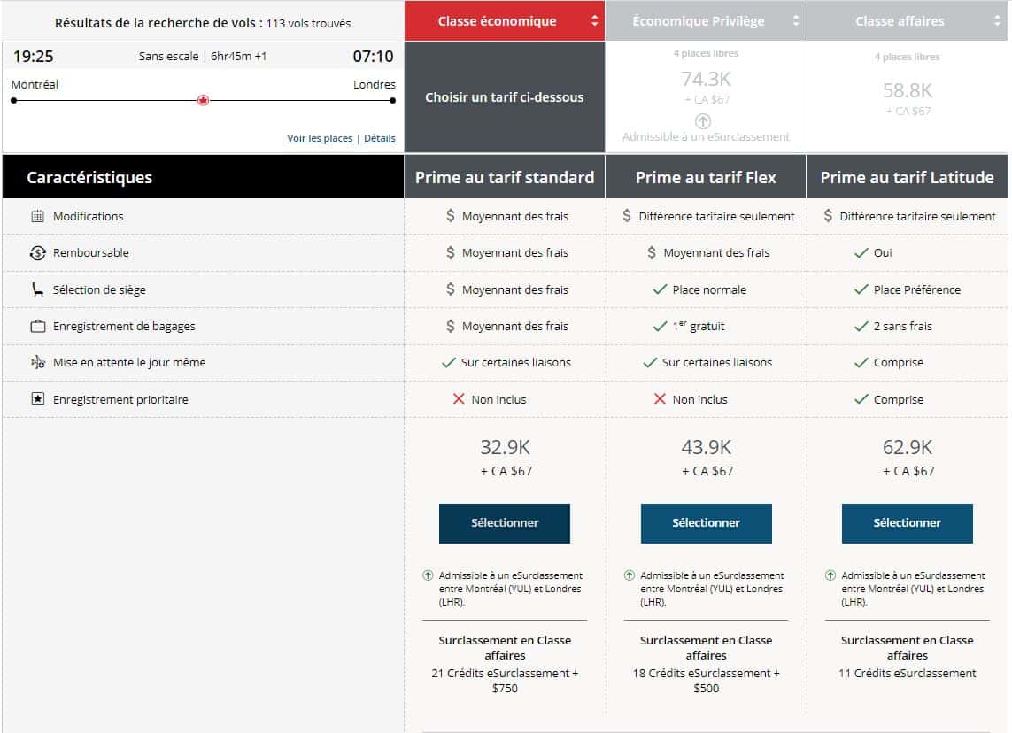 Air Canada's Different Fare Classes: How to Choose? - Prix