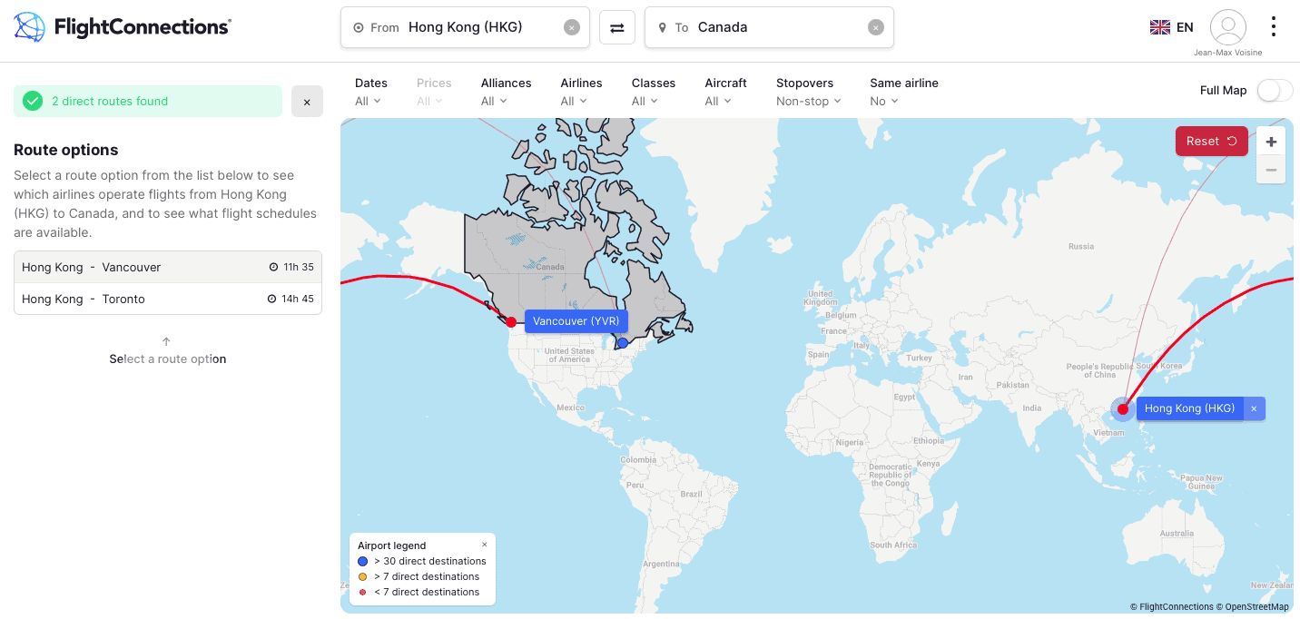 travel from hk to canada