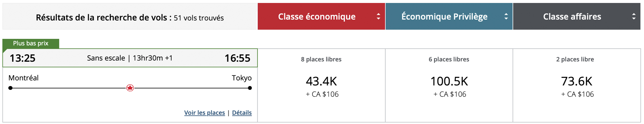 Guide ultime des mises pour surclassements avec Air Canada - YUL-NRT in points