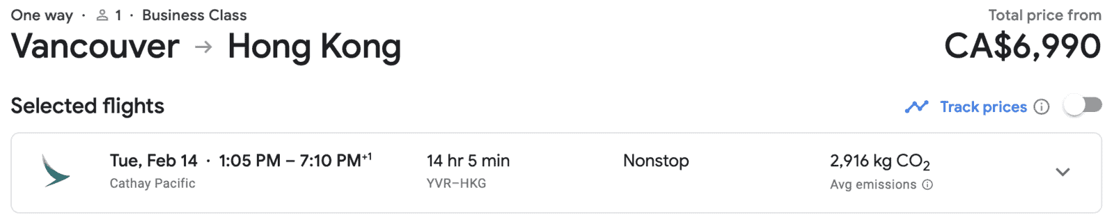 Hong Kong&nbsp;: Comment voyager à Hong Kong en utilisant des points - YVR-HKG Cash J
