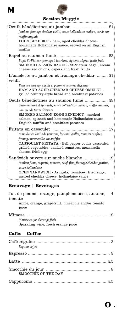 Avis&nbsp;: Hôtel William Gray, Montréal - Menu petit dejeuner maggy oakes 2