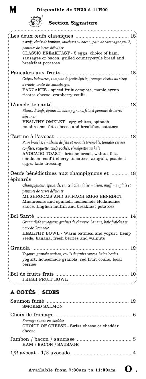 Avis&nbsp;: Hôtel William Gray, Montréal - Menu petit dejeuner maggy oakes