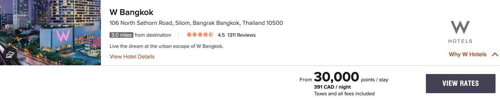 Avis&nbsp;: W Bangkok | Marriott Bonvoy - W bangkok tarif