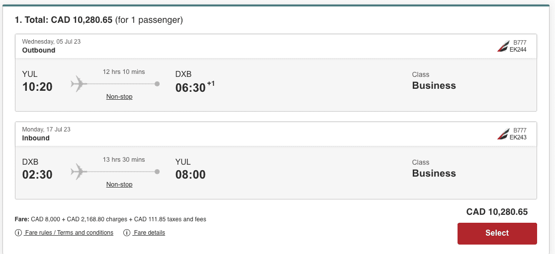 Emirates&nbsp;: New direct flight Montreal - Dubai from July 5, 2023 - Business Emirates DXB