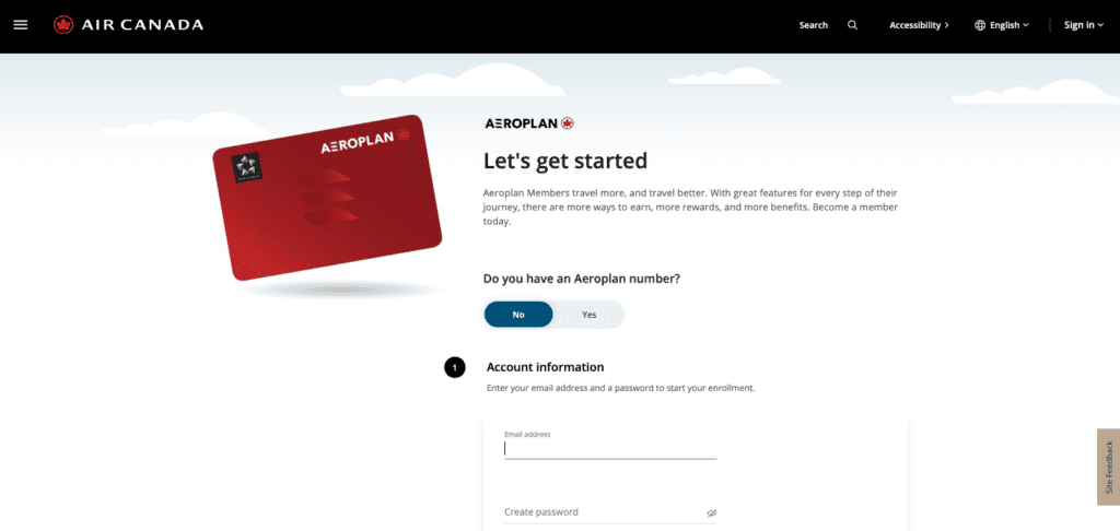 Aeroplan account sign up
