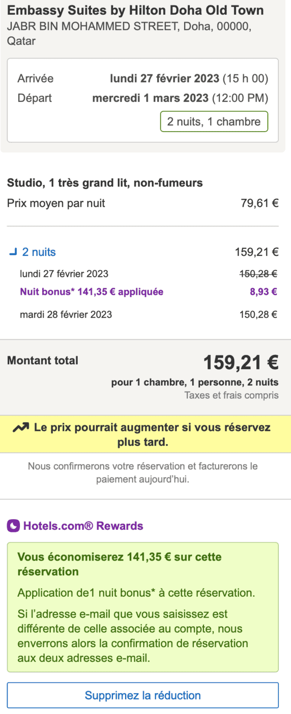 Témoignage : Mon voyage presque gratuit en Asie - Prix réel Embassy Suites by Hilton Doha Old Town