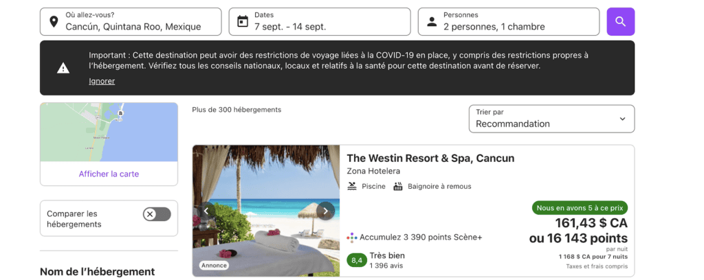 Descriptif d'un voyage à Cancun avec expedia scene plus