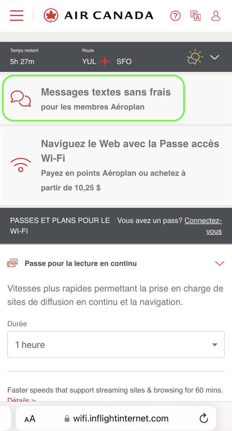 Air Canada & Bell Partnership: Free In-Flight Wi-Fi Messaging For Aeroplan Members - messagerie texte Air Canada aeroplan