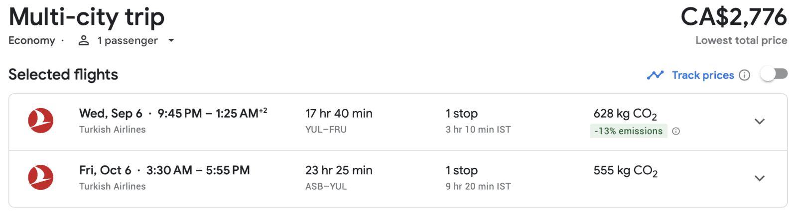 Aeroplan Sweet Spots from Europe - YUL to Central Asia Cash