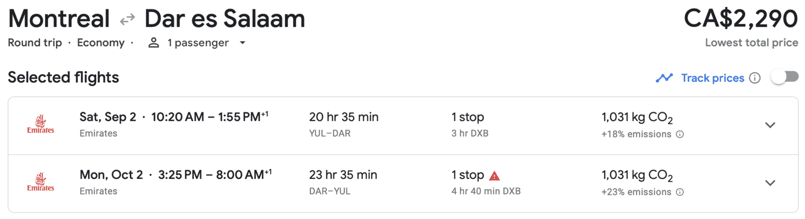 Aeroplan Sweet Spots from Europe - YUL to Tanzania Cash