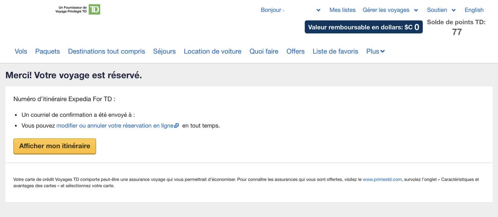 Expedia for TD a Complete Guide&nbsp;: Maximize your TD Rewards Points - points primes TD confirmation