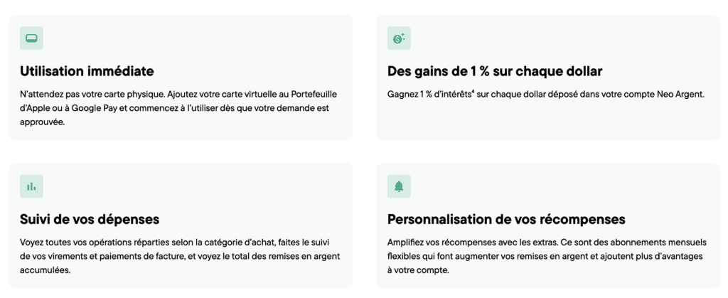 Neo Argent avantages