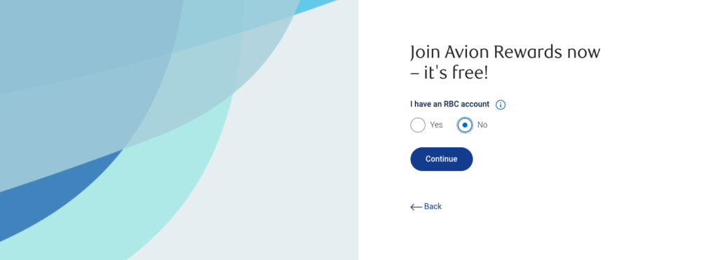 Avion Select Sign up page