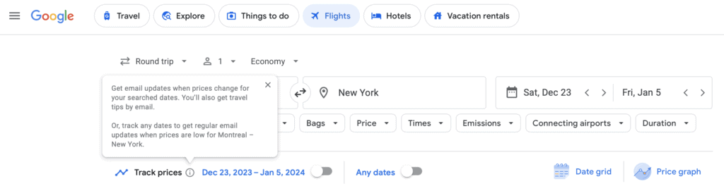 Google Flights – Suivi des prix Fr