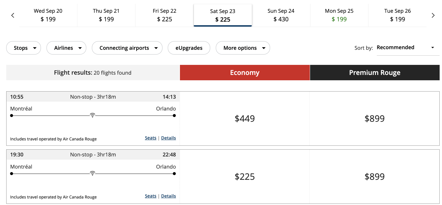 Review&nbsp;: Air Canada Premium Rouge Montreal - Orlando - dollar FR MCO