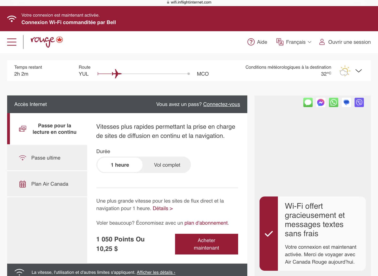 Avis&nbsp;: Air Canada Premium Rouge Montréal - Orlando - Rouge Premium wifi connexion