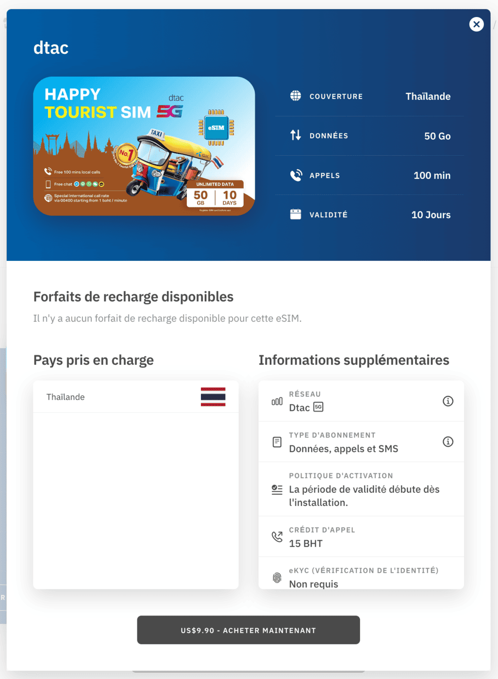 Carte eSIM Airalo&nbsp;: Internet en voyage sans itinérance (code de 4,50 CAD) - airalo locale thailande fr