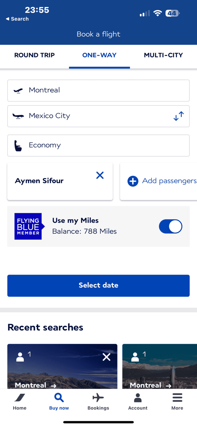Flying Aeroméxico using Flying Blue Miles - iOs App min