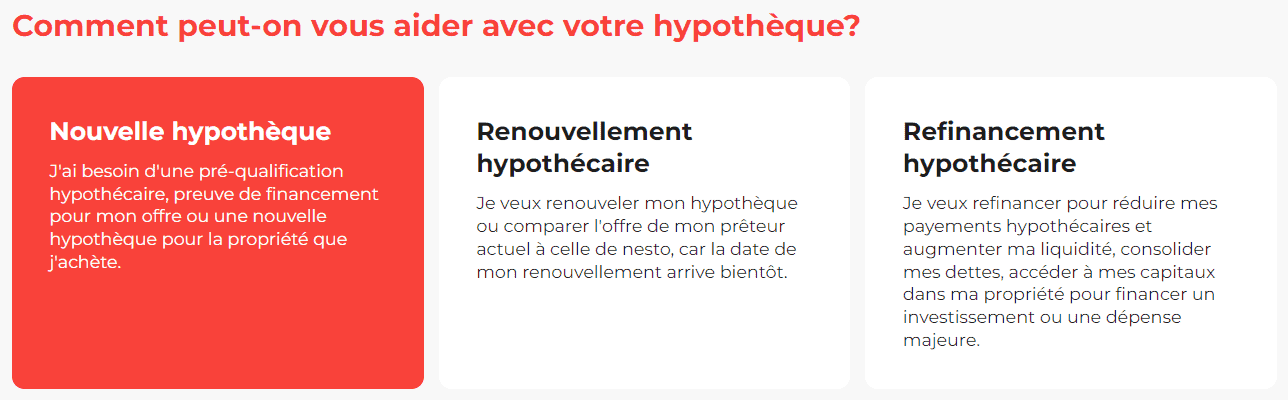 Sélection de l'option Nouvelle hypothèque sur nesto