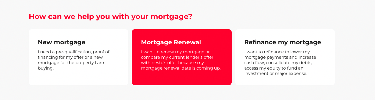 Selecting the Mortgage renewal option on nesto