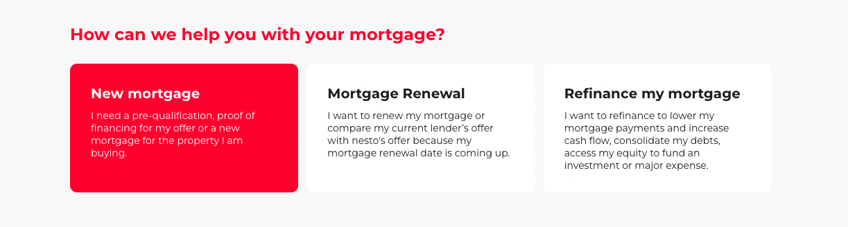Selecting the New mortgage option on nesto
