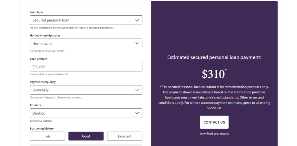 Fairstone - Loan payment calculator - Secured personal loan